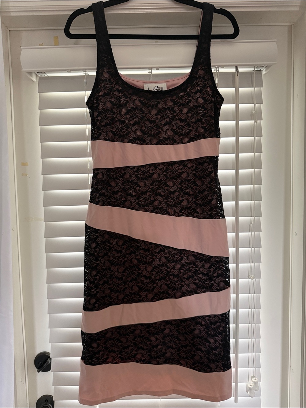 Vintage Y2K Joseph Ribkoff Black Lace Midi Dress with Pink- Bodycon